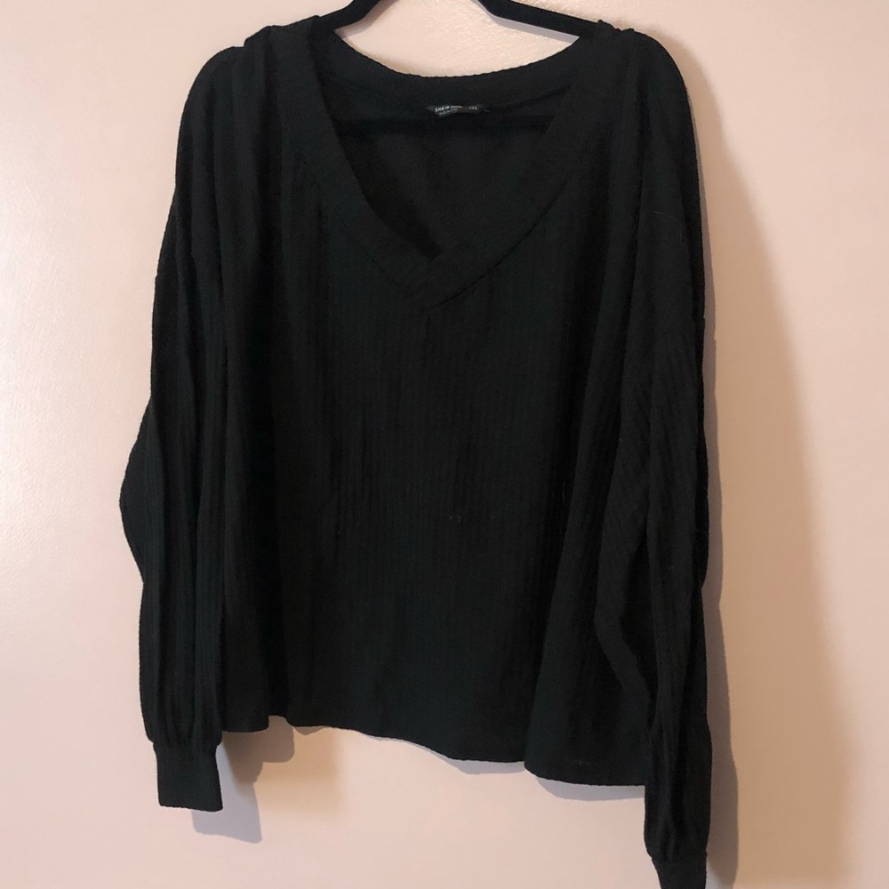 Black plus size waffle knit sweater